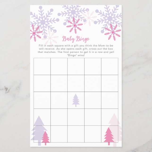 Snowflake Baby Shower Winter Bingo Game Activity Flygblad (Framsidan)