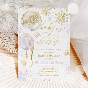 Snowflake Baby Shower Winter Lila & Guld Inbjudningar