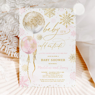 Snowflake Baby Shower Winter Rosa & Guld Inbjudningar