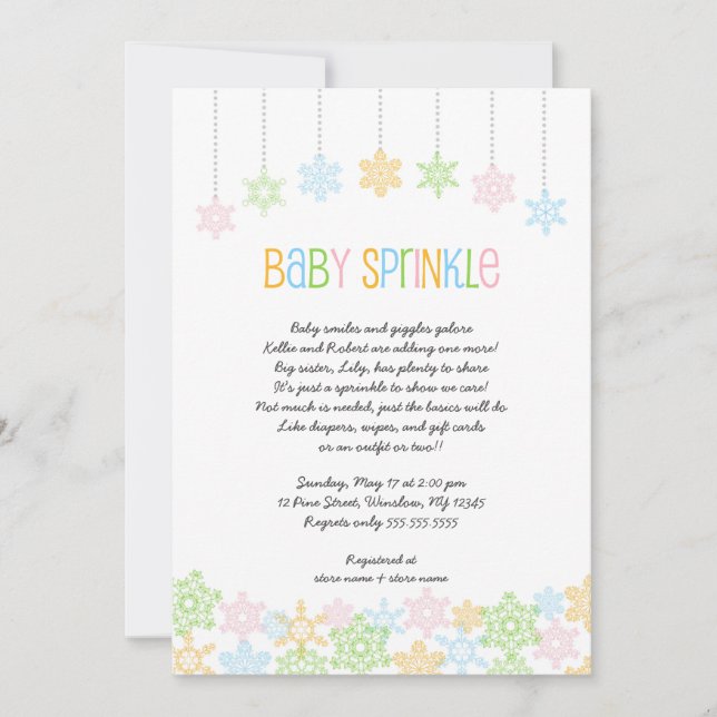 Snowflake baby sprinkle inbjudan vinterbabydusch (Framsida)