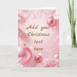 Snowflake & Bauble Christmas Card Pink White Gold Kort
