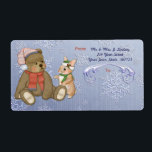 Snowflake Bear & Bunny Shipping Label Fraktsedel<br><div class="desc">Jultemat har en nalle och hans lilla vän med blå snowflingbakgrund.. Text är redot som du kan anpassa med din information.</div>
