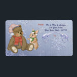 Snowflake Bear & Bunny Shipping Label Fraktsedel<br><div class="desc">Jultemat har en nalle och hans lilla vän med blå snowflingbakgrund.. Text är redot som du kan anpassa med din information.</div>