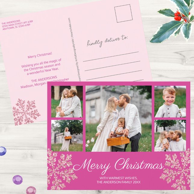 Snowflake Berry Bling 5-familjens fotojul Helg Vykort (Christmas postcards are a thrifty way to send your holiday greetings to family and friends)