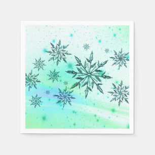 Snowflake-blåblåblått grönt-teal söt pappersservett
