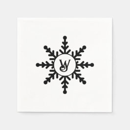 Snowflake Black and White Monogrammed jul Pappersservett