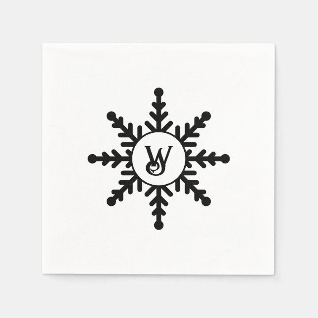 Snowflake Black and White Monogrammed jul Pappersservett (Framsidan)