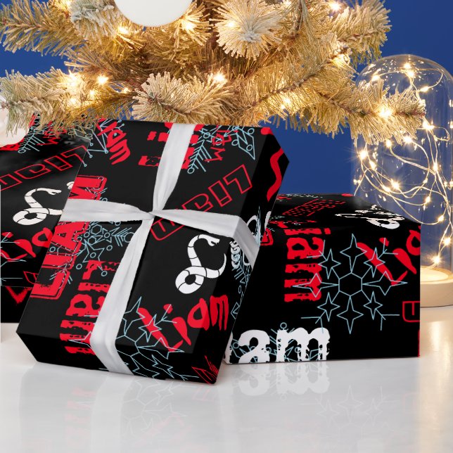 Snowflake Black Gift Wrap Namn Changing Red, vit Presentpapper (Helgdagar)