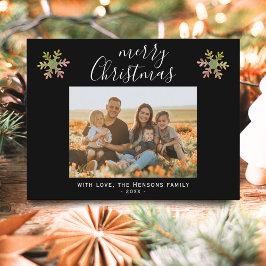 Snowflake Black julskript-familjfoto Helg Vykort