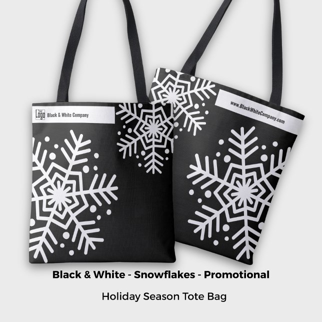 Snowflake Black & White Company Namn webbplats Tygkasse (Minimalist Bold Snowflake Black & White Company Name Website Tote Bag, Holiday Season)