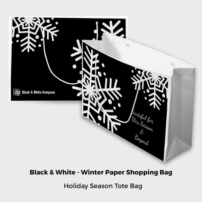 Snowflake Black & White Motto Company Logotyp Namn (Snowflake Black & White Motto Company Logo Name Large Gift Bag)