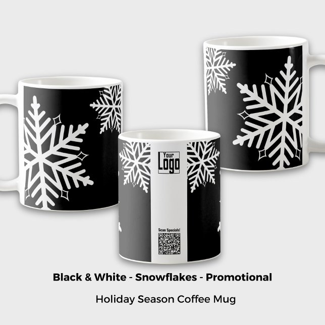 Snowflake Black & White-reklambelöning Kaffemugg (Bold Snowflake Black & White Promotional Reward Coffee Mug; Giveaway, Merchandise)