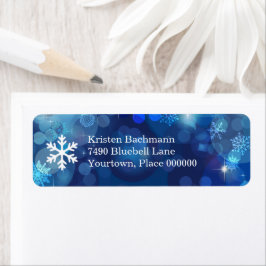 Snowflake Blue Bokeh Winter Returadress Etikett