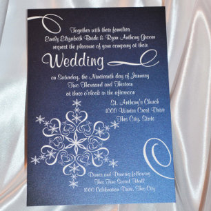 Snowflake Blue Elegance Winter Wedding Inbjudningar