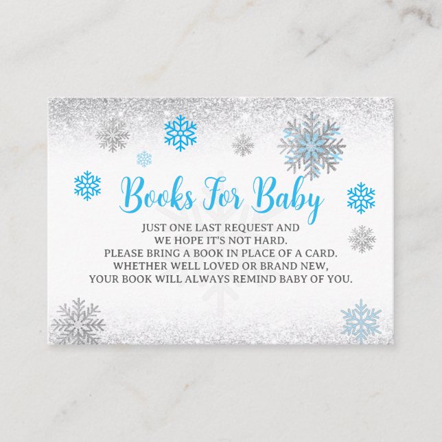  Snowflake Blue & Silver Baby Shower Book Request  Tilläggskort (Framsida)