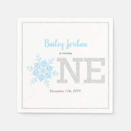 Snowflake Blue & Silver Glitter 1:a födelsedagspoj Pappersservett