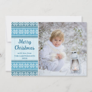 Snowflake Blue Sticka Sweater Photo Anpassningsbar Julkort
