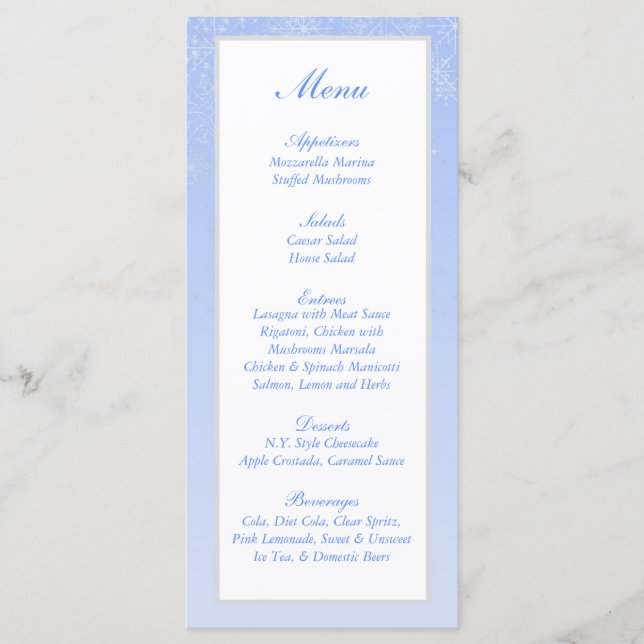 Snowflake Bröllop Menu Meny (Framsida)