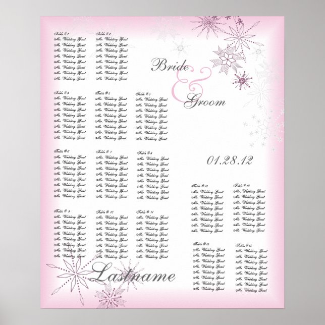 Snowflake Bröllop Sittplatsdiagram isberry Poster (Framsidan)