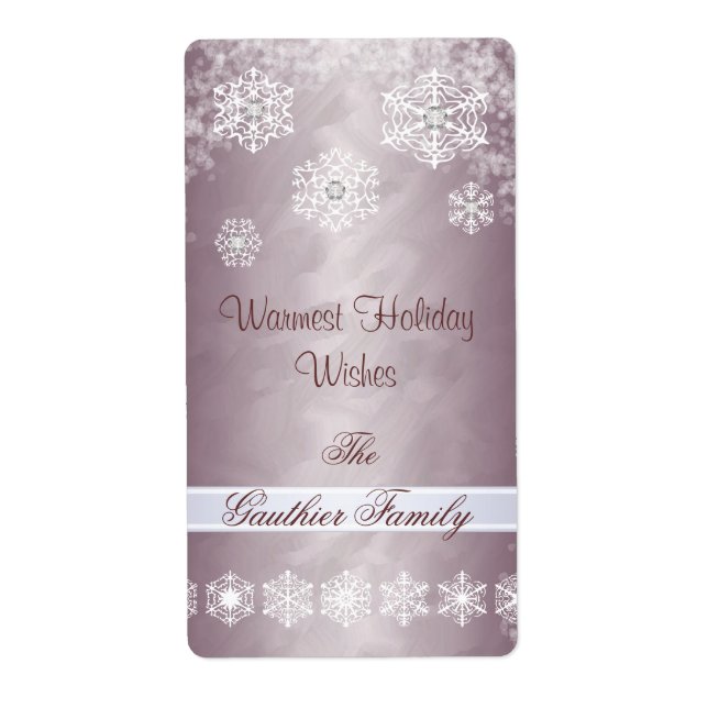 Snowflake Bronze Foil Diamond Helgdag Vin-etikett Fraktsedel (Framsidan)