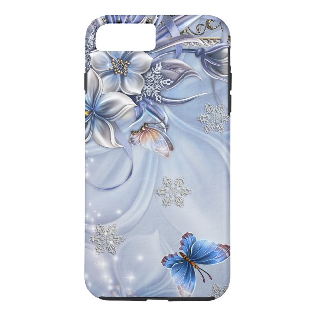 Snowflake Case-Mate iPhone Skal (Winter Snowflakes Blue Butterfly iPhone Case)