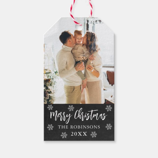 Snowflake Chalkboard-fotojul Presentetikett (Framsidan)