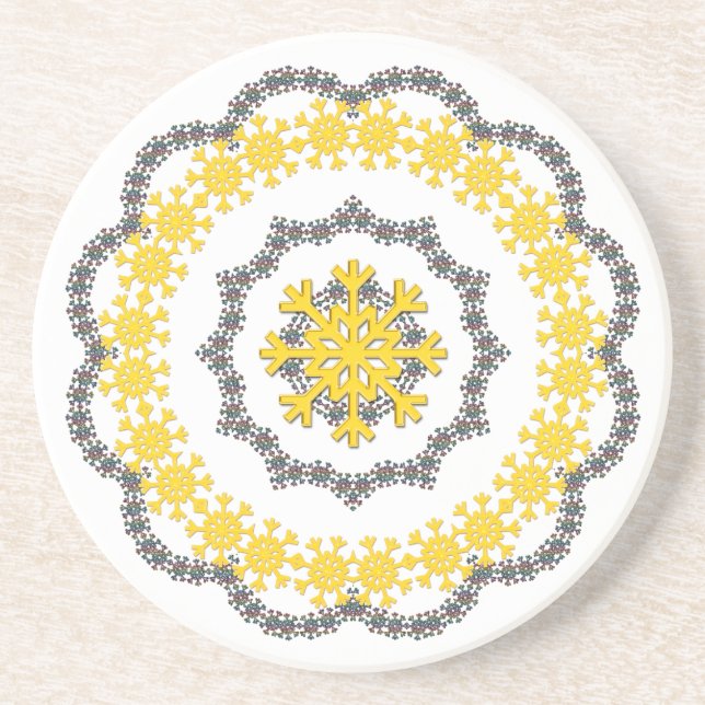 Snowflake Circle Guld RedGreen White Lacey Underlägg (Framsidan)