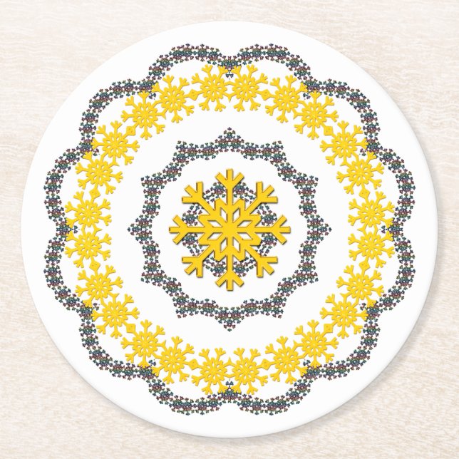 Snowflake Circle Guld RedGreen White Lacey Underlägg Papper Rund (Framsidan)