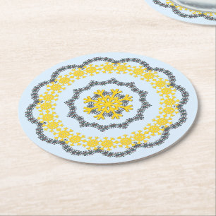 Snowflake Circle Helgdag Lacey Guld på Blue Underlägg Papper Rund