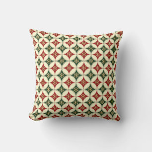 Snowflake Circles-3-Red-Cream-Grönt-Sq Pillow Kudde