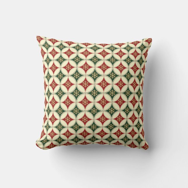 Snowflake Circles-3-Red-Cream-Grönt-Sq Pillow Kudde (Framsida)