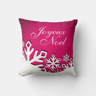 Snowflake City Joyeux Noel jul   fuschia Kudde