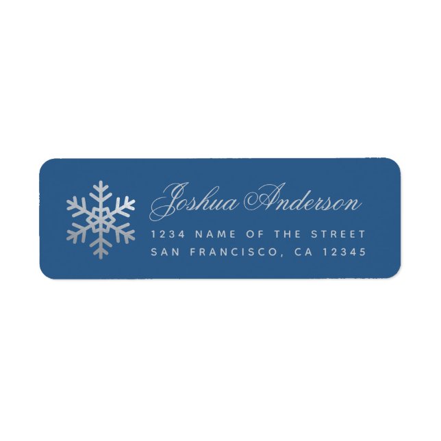 Snowflake Classic Blue Winter Holidays Faux Silver Returadress Etikett (Framsidan)