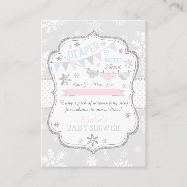 Snowflake Diaper och Tutu Raffle Biljett Tilläggskort (Framsida)