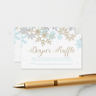 Snowflake Diaper Raffle Blue Guld Glitter Tilläggskort