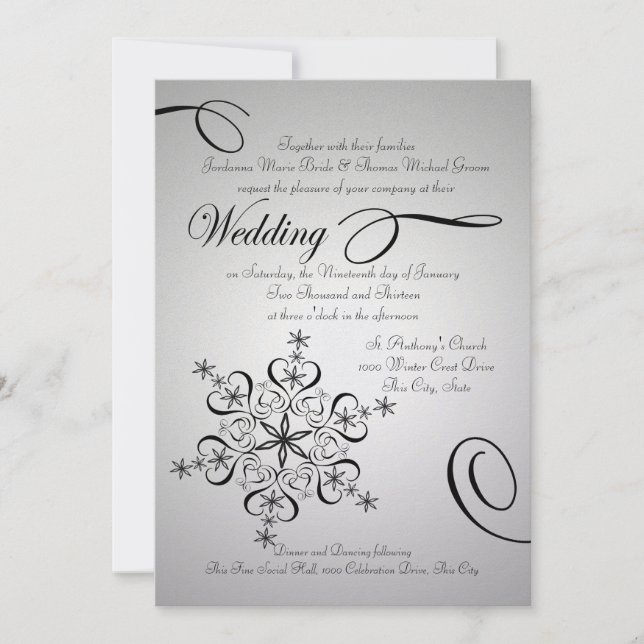 Snowflake Elegance Silver Winter Wedding Inbjudningar (Framsida)