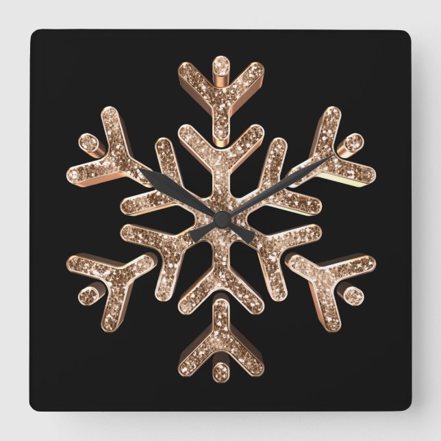Snowflake Elegant Black och Guld Fyrkantig Klocka (Framsida)