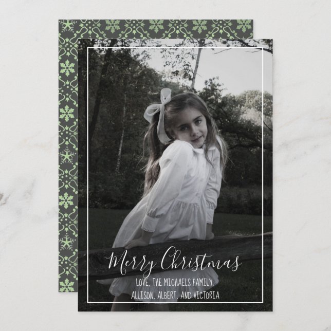 Snowflake-Elegant Grått Nordic Modern 1 Photo Julkort (Fram/baksida)