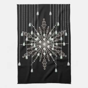 Snowflake elegant jewel (vintersvart grått) kökshandduk