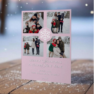 Snowflake Emblem Photo Collage Rosa Julkort