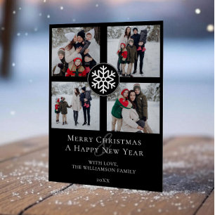 Snowflake Emblem Photo Collage Svart Julkort