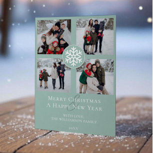 Snowflake Emblem Photo Collage   Teal Julkort