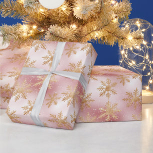 Snowflake Festive Mönster Rosa ros Presentpapper
