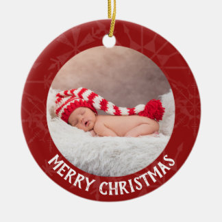 Snowflake för år för foto för helgdagjul 2 röd julgransprydnad keramik