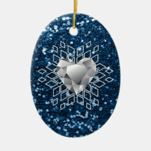 Snowflake för hjärta för diamant för julgransprydnad keramik