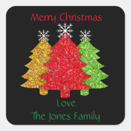 Snowflake från den rödröda grönten Julgran Fyrkantigt Klistermärke