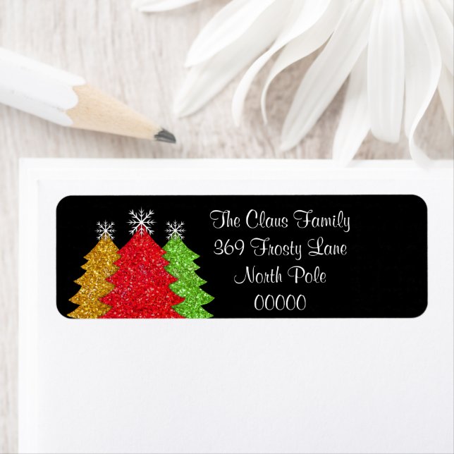 Snowflake från den rödröda grönten Julgran Returadress Etikett (Insitu)