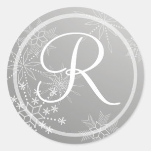 Snowflake Gems Silver/Monogram Runt Klistermärke