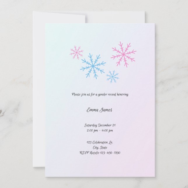 Snowflake Gender Reveal-inbjudan Inbjudningar (Framsida)
