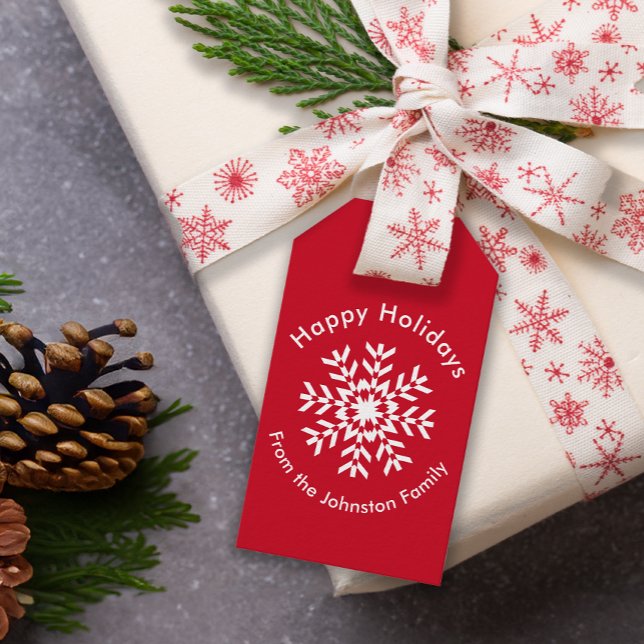 Snowflake Geometric jul Red Presentetikett (Skapare uppladdad)